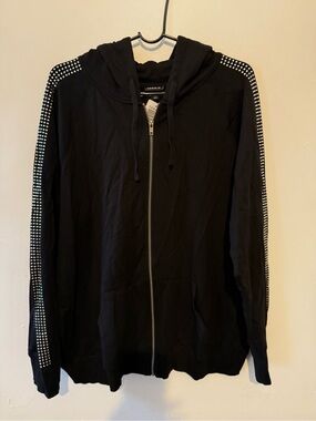 torrid Black Zip-Front Hoodie with Rhinestone-Trimmed Sleeves
